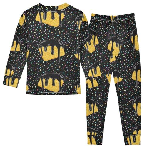 Pajama Sets Long Sleeve Waffle with Chocolate Drizzle Soft Comfy Sleepwear 2 Piece PJS 3-8T3