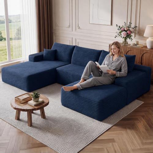 Image of Boneless Cloud Sectional Couch Modular Sofa with Ottoman for Living Room