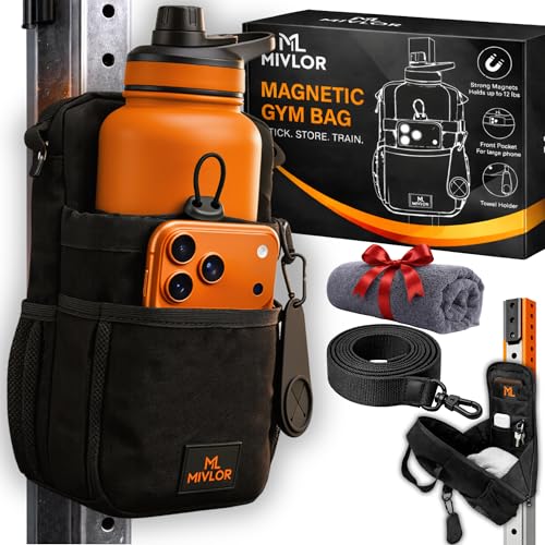 MIVLOR Magnetic Gym Bag for Men and Women - Magnet Water Bottle Holder Sling Carrier with Crossbody Shoulder Strap Gym Accessories Pouch Phone Pockets for Sports Travel Walking Workout