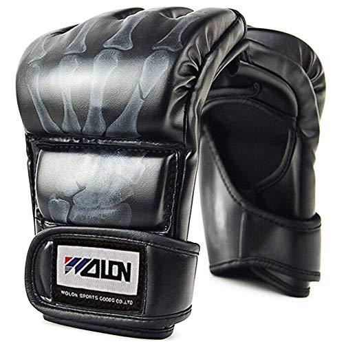 Boxing Gloves, Half Finger Kickboxing Training Gloves,Grappling Gloves,Punching Bag Mitts, Fight Gloves For Men&Women（Black） #TOP8