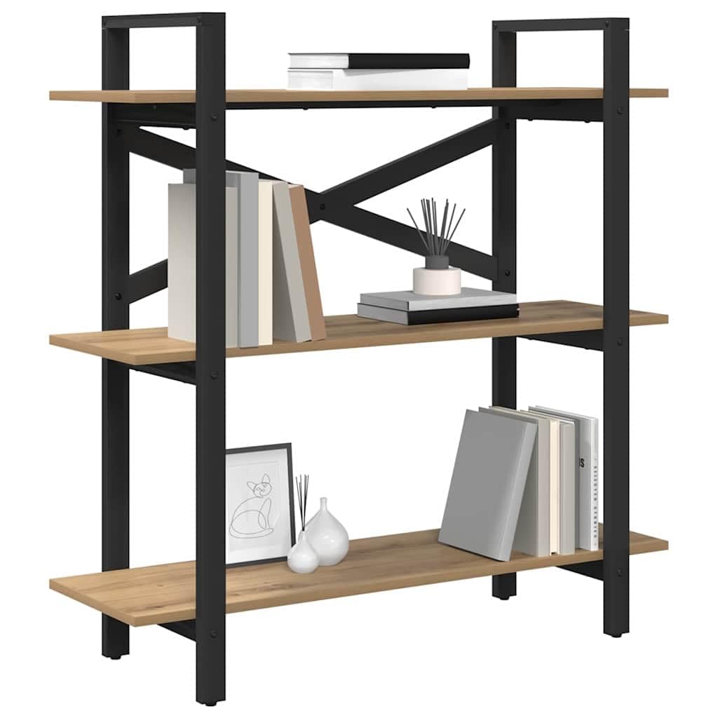 Libreria a 3 livelli, 100 x 33,5 x 102 cm, in legno, con robusto telaio in acciaio e piedini regolabili, per soggiorno, studio, biblioteca e altro ancora