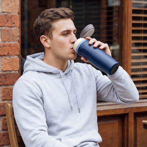 Image of Fijinhom 24 oz Insulated Water Bottle,Stainless Steel Sports Water Bottle with Straw, Double Wall Vacuum Leak Proof, Cold for 24 Hours, BPA Free for Travel, Sport, Outdoor, Dark Blue