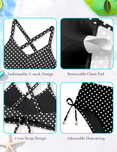 Image of Teen Girls Swimsuits V-Neck Bikini Set Bathing Suits Cross Straps Two Piece Swimwear with Drawstring