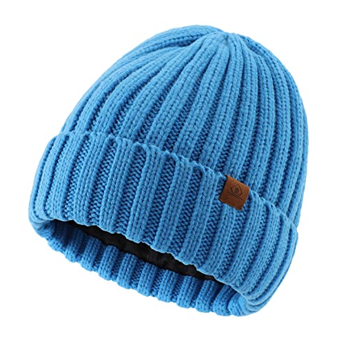Home Prefer Men's Winter Hats Acrylic Knit Watch Beanie Cap Cold Weather Thick Beanie Hat With Lining Sky Blue #TOP27