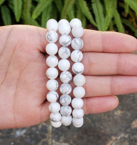 Adabele Real Natural White Howlite Gemstone Beaded Bracelet 7.5 Inch Stretch Chakras Healing Crystal Stone Jewelry Women Men Mom Gift (Unisex) Gb8-B23 #TOP4