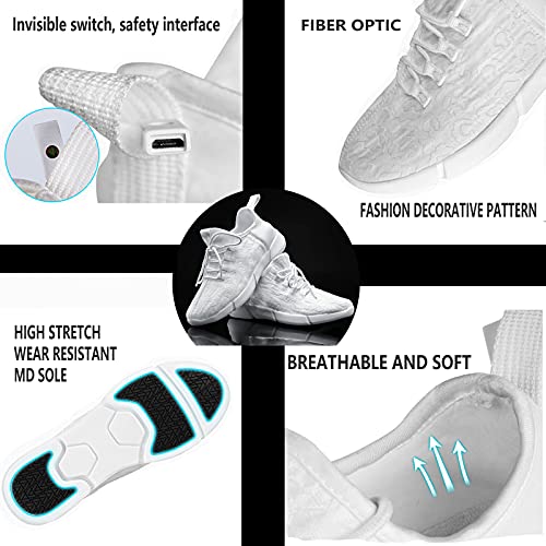 LED Fiber Optic Shoes Light Up Sneakers for Women Men Luminous Trainers Flashing Sneakers for Festivals, Christmas, Halloween, New Year Party with USB Charging, White 6