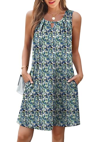 Image of RUMIA Swimsuit Coverup for Women Summer Sleeveless Beach Dress | Crew Neck, Pockets, Eyelet, Boho, Above knee Length, A-Line. Everyday wear, Sundresses, Cruise Wear, Vacation essential