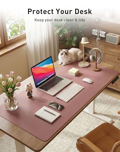 Image of Aothia Faux Leather Desk Mat - Large Mouse Pad, Non-Slip PU Leather Blotter, Waterproof Writing Surface for Office and Home (Dark Pink, 63 inch x 17 inch)