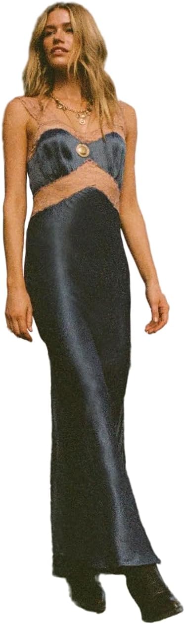 Nasty Gal Women's Premium Satin Lace Trim Maxi Dress