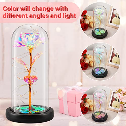 Preserved Rose Flower Gifts For Women, Beauty And The Beast Rose In Glass Dome With Led Light, Glass Rose Flowers Anniversary Birthday Gifts For Mom Girls Girlfriend Her #TOP1