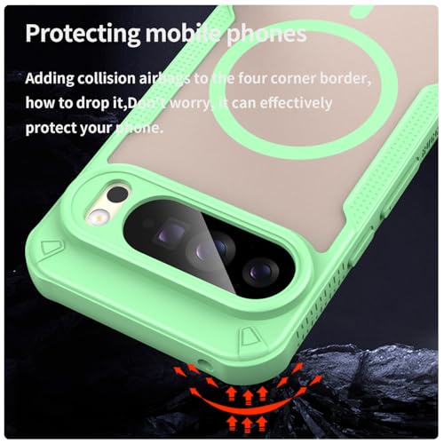 Asuwish Phone Case for Google Pixel 10 Pro XL, Compatible with Magsafe Magnetic, Screen Protector, Translucent Matte Back Shockproof Protective Cell Cover Pixel10 10Pro 10ProXL Ten Women Men Green by Asuwish - Image 5