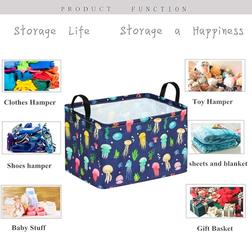 Image of Kid Storage Basket Gift Shelf Basket Toy Storage Bin, Nursery Basket Organizer Box for With Handles for Room Deco (Colorful Jellyfish)
