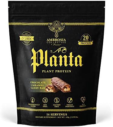 Ambrosia Planta - Premium Organic Plant-Based Protein | Vegan & Keto Friendly | Gourmet Flavors with No Bloating or Stomach Upset | Gluten & Soy Free | No Added Sugar | 14 Servings | (Candy Bar)