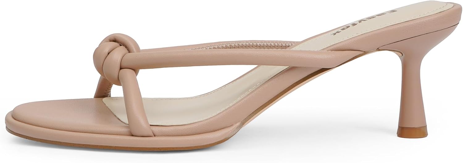 Womens Heeled Sandals Rounded Open Toe Mid Heels Slip on Bow Mules Sandals Comfort Dress Party Shoes - Image 4