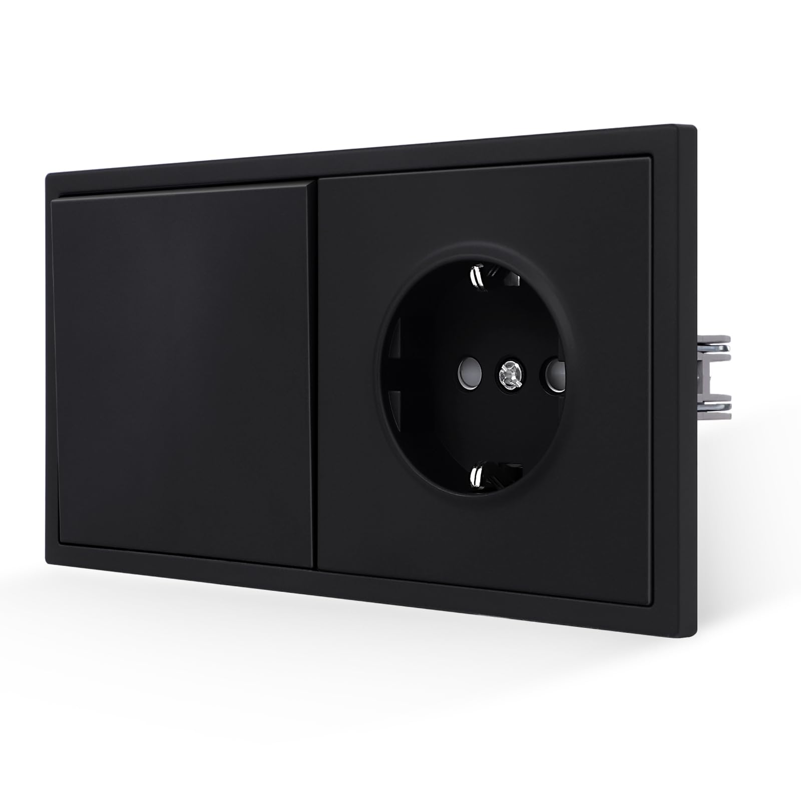 JIMEIDA Enchufe con interruptor de luz negro empotrado 1 compartimento 1 vía interruptor de luz tacto suave con borne de conexión (No se puede instalar verticalmente)
