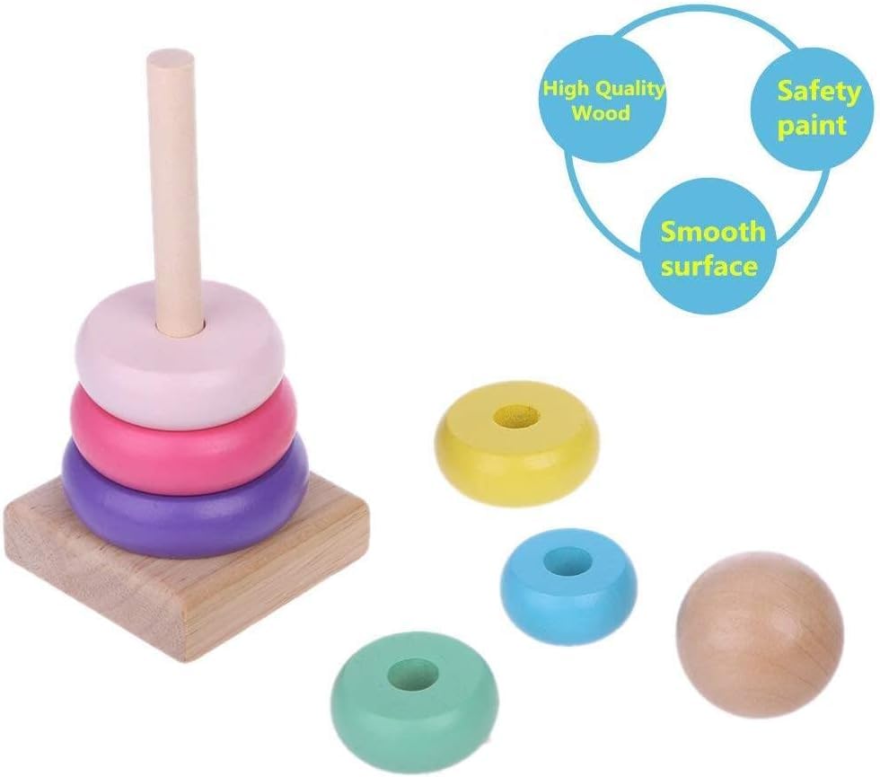 Image of SHINETOY 7 pcs Wooden Stacking Rings for Babies 6-24 Months | Montessori Rainbow Stacker Educational | Color & Shape Learning Toy for Toddlers | Sensory Development Toy Gift for Kids