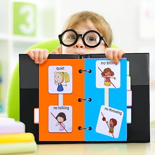 Ctosree 246 Pcs Communication Book Small Tools for Visual Schedule Picture Cards Include 3 Ring Binder Dividers 100 Adhesive Labels 5 Card Dividers for Kids ADHD(Multi Color) - Image 6