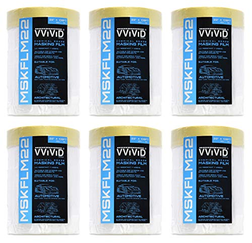 Image of VViViD Chemical Grade Heavy-Duty Self-Adhesive Tape and Drape Masking Film Plastic Drop Cloth (6 Pack (22x 108ft))