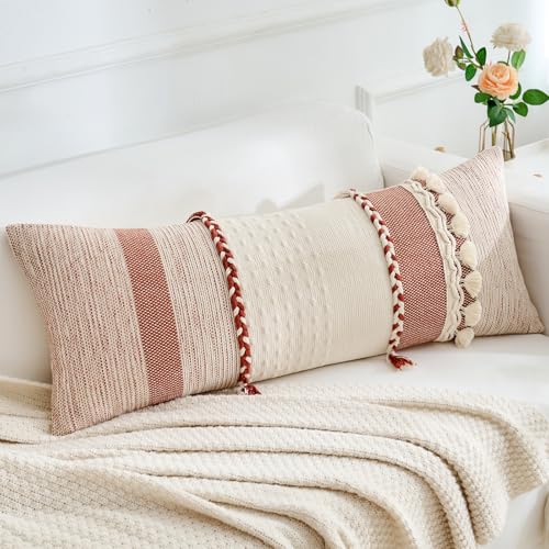 Long Lumbar Pillow Cover 14x36, Boho Long Decorative Pillows with...