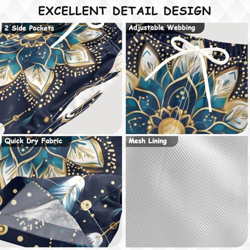 Boys Swim Trunks Blue Flower Feathers Pattern Toddler Swim Shorts Beach Board Shorts Swimsuit3