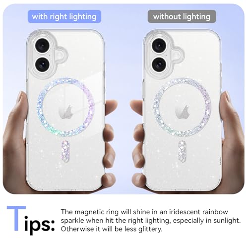 Image of BENTOBEN Magnetic for iPhone 16 Plus Case, Clear Crystal Glitter Phone Case [Compatible with MagSafe] Shockproof Sparkly Cute Women Girl Protective Cover for iPhone 16 Plus 6.7 inch, Clear Glitter