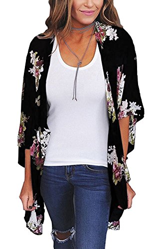 Image of CASURESS Women's Cardigan-Sheer Kimono Loose Summer Floral Print Cover Ups
