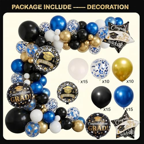 Image of Black and Blue Graduation Decorations Class of 2026 - Graduation Balloon Boxes, Balloon Arch Garland Kit, Fringe Curtains, Party Decorations 2026 for Any Grades