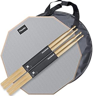 Plazotta 12 Inch Silent Drum Practice Pad with 2 Pairs Drum Sticks and Storage Bag, Practice Devices Drum Pad Set, Musical Gift for Beginners, Drum Lover - Grey