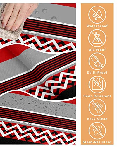 Lbhause Multi Striped Tablecloth Waterproof Table Cloth, Washable Decorative Table Cover For Picnic Kitchen Dining Holiday Rectangle Tablecloths 60X102 Inch, Red Black Gray Geometry Modern Art #TOP5