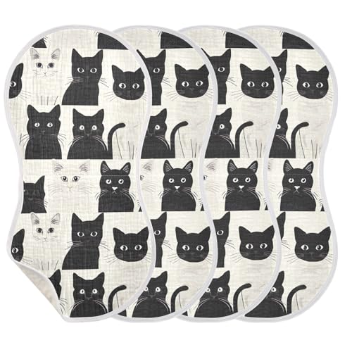 2 Pack Baby Burp Cloths, Soft Absorbent Burping Cloths for Babies, Cotton Milk Spit Up Rags, Large Size for Newborns, Baby Boys and Girls (Black Cats)3
