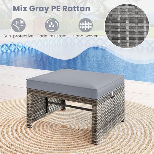 image for Tangkula 2 Pieces Patio PE Rattan Ottomans, Multipurpose Outdoor Foots