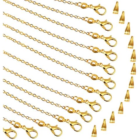 PP OPOUNT 30 Pack 18 inch Necklace Chains Gold Plated Necklace Bulk Cable Chain Bulk Cable Chain with Pinch Clasp Bails Dangle Charms for Jewelry Making Cover
