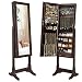 SONGMICS 6 LEDs Mirror Jewelry Cabinet Armoire, Lockable Free Standing Jewelry Organizer, Large Capacity with 2 Drawers, Dark Brown UJJC94K