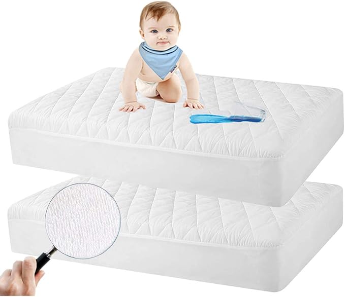 2 Pack Crib Mattress Protector, Waterproof Quilted Fitted Crib Mattress