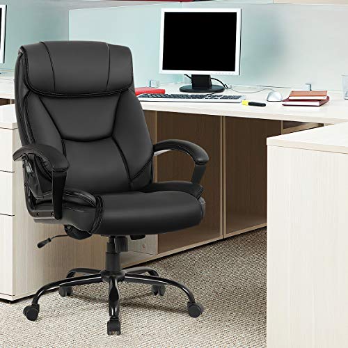 Giantex 500 Lbs Big And Tall Office Chair, Massage Executive Chair W/ 6 Vibrating Points, Wide Seat Large Leather High Back Computer Task Desk Chair, Comfortable Headrest, Padded Armrest #TOP1