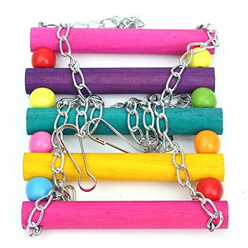 Image of Parrot Cage Hammock Swing10x6 Inches, Colorful Wooden Swing for Parrot Parakeet Budgie Cockatiel Cage with Metal Chain and Clasp (1 Pack)
