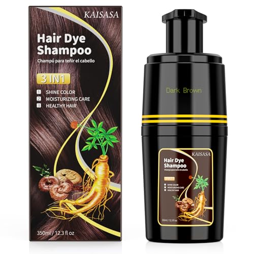 KAISASA Dark Brown Hair Dye Shampoo 3 in 1, Hair Color Shampoo for Cover Grey Hair, Natural with...