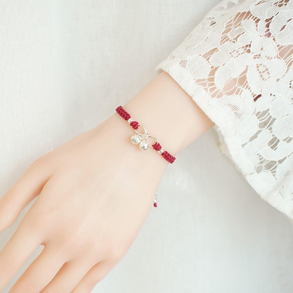 Fashion 925 Sterling Silver Bell Rope Bracelet for Women, Hand Knitting Dainty Bell Mobius Design Jewelry, Lucky Bell Amulet Rope Bracelet Handmade String Adjustable Bracelet - Image 3