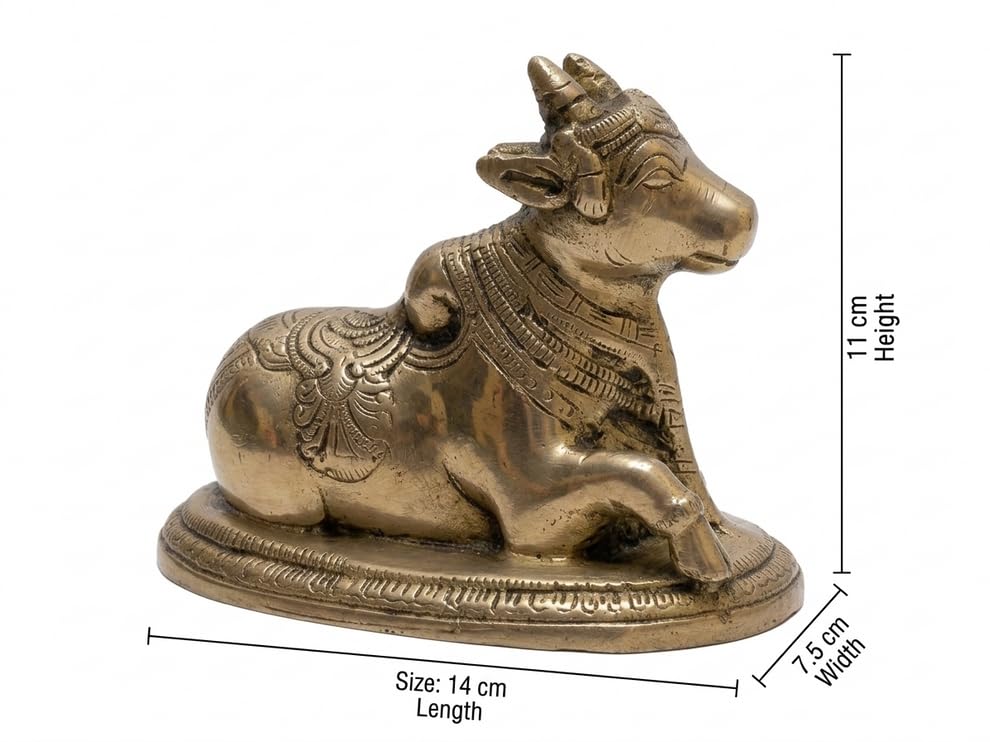 Image of Brass Nandi Bull Idol, Vastu Remedy for Stability & Devotion (11 cm, 900 g)