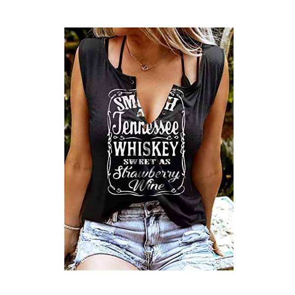 Smooth-As-Tennessee-Whiskey-Sweet-As-Strawberry-Wine-Shirt-Ring-Hole-Sleeveless-V-Neck-Tank-Top-Womens-Country-Music-Tee Smooth As Tennessee Sweet As Strawberry Shirt Ring Hole Sexy Sleeveless V-Neck Tank Top Womens Summer Country Music Tee (Black, Medium)