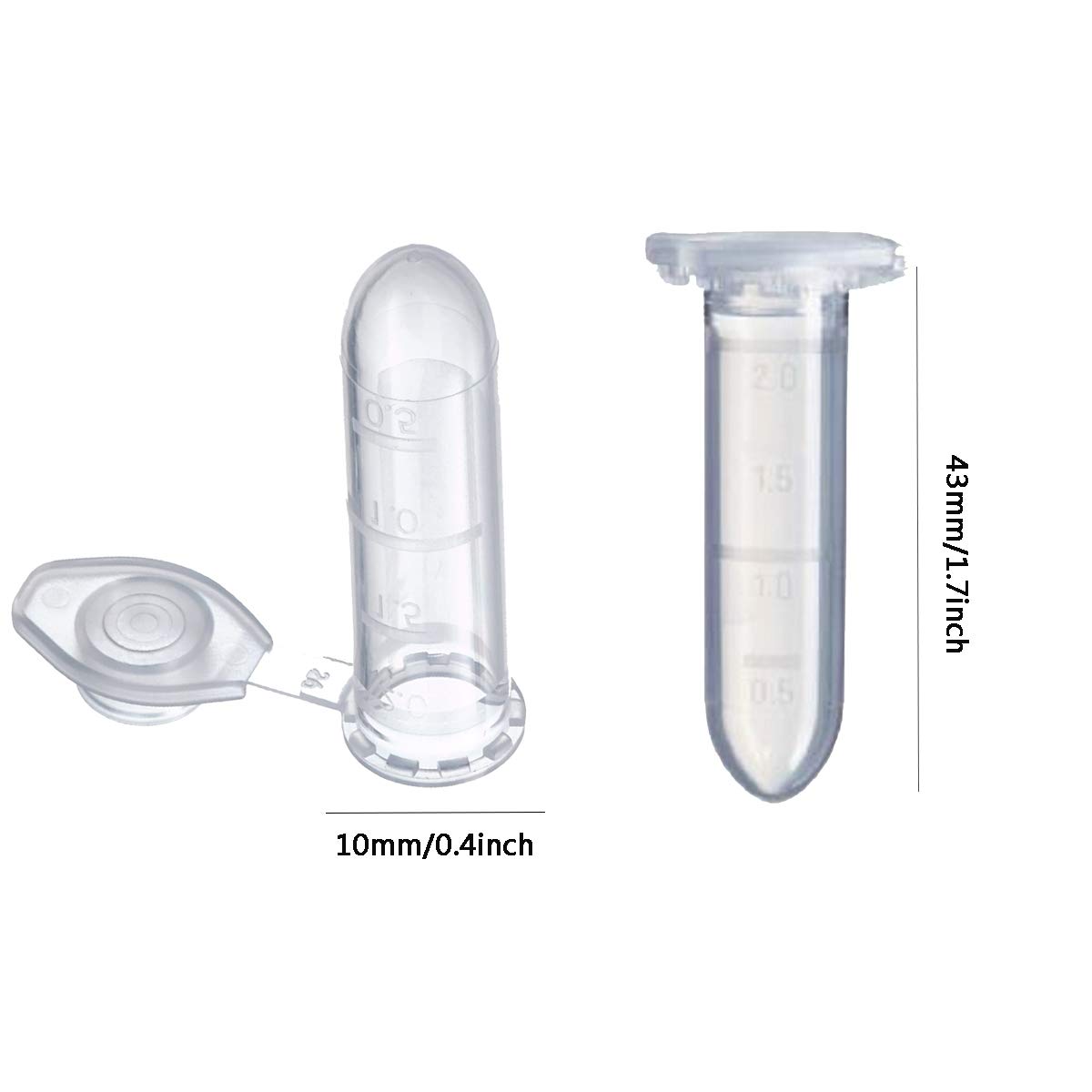 Micro Centrifugeuse Tubes,RoadLoo 500 Pièces Polypropylène 2ML Plastique Transparent avec couvercle Microcentrifugation Tube Gradué pour LaboratoireTest échantillon de fioles