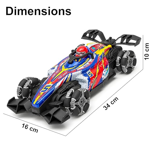 Image of VGRASSP Dual Control Big RiseX Drift Stunt Mist Car Toy for Kids with Lights, Music - Rechargeable 360 Rotating RC Smoke Car with 2.4GHz Remote Control and Gesture Wrist Controller - Multicolor
