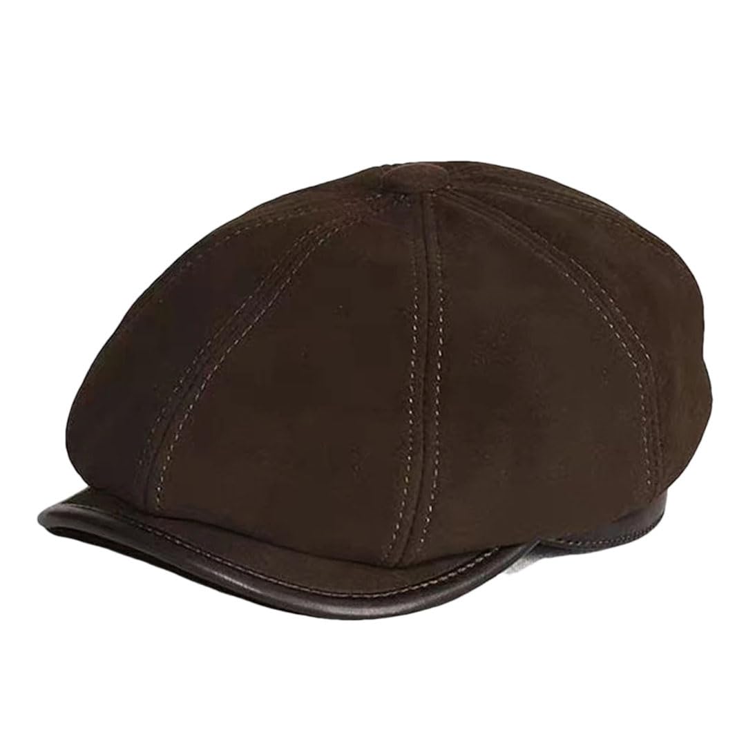 Boina de piel de ante para hombre, 100% ante de oveja, gorras octogonales