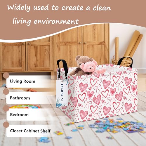 Image of Rectangular Pink Love Girl Basket Waterproof Storage Bin Gift Basket Children's Toy Organizer Box Room Love Decoration(Pink Hearts)