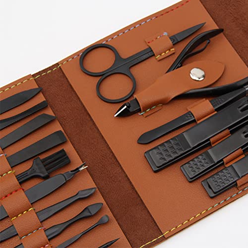 16 Pieces Manicure Set, Pedicure Kit, Nail Clippers, Stainless Steel Professional Personal Care Tool Kit, Nail Tools with Brown Case, Gifts for Men image 5 of 7 B081Z8H4CJ