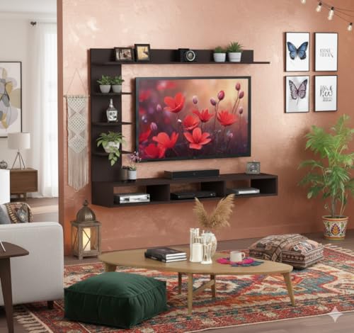 Image of Engineered Wood 32 inch Broad Base with C Shaped Wall Mounted TV Unit, Suitable for Upto 32 inches smart tv (C Style Cabinet, Dark Wenge)