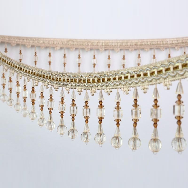 1 Meter Crystal Beaded Fringe Lace Trim - Elegant Hanging Ribbon Braid for Sewing, Curtain & Tablecloth Decor(Dark Blue)