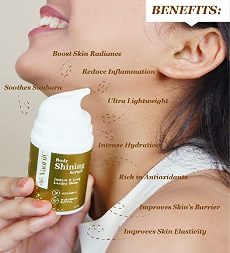 Image of Skin Shining Serum Shimmer for Glowing Skin - Radiant Complexion | Luminous Glow | Intense Hydration | Lightweight & Non-Greasy Body Shimmer with Vitamin E, Murumuru Butter & probiotics | 100% Vegan | Unisex | All Skin Types | 50ml