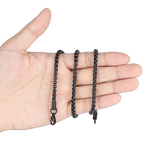 Fosir F3N-03B-60 Mens Womens 4Mm Stainless Steel Black Rolo Chain Necklace, Round Box Chains thumb #2