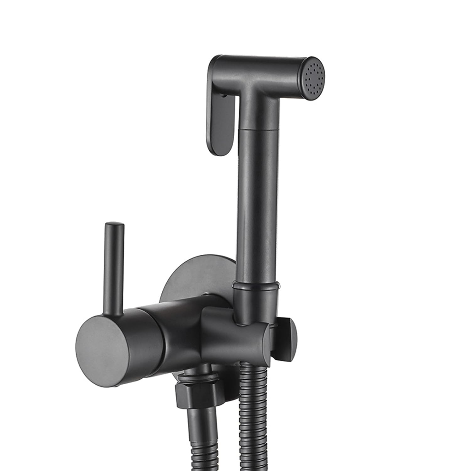 Bidet Cold and Hot Water Mixer Kit - Recessed Mixer Tap with Push Shower and Reinforced Flexo 1.2 m (Black)